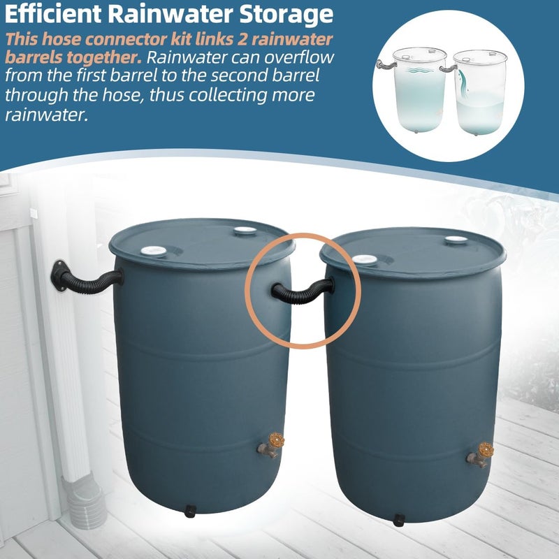 XCWT Rain Barrel Hose Connector Kit Link 2 Rain Water Barrels to Store More Rainwater for Home Garden Outdoor Chores, With Hole Saw and Gaskets - Image 2